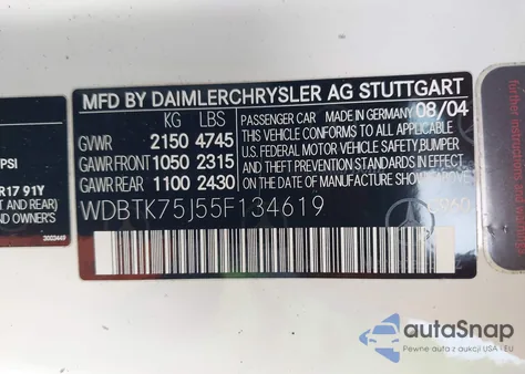 2005 Mercedes-Benz Clk 500 z USA, uszkodzony, nr VIN WDBTK75J55F134619